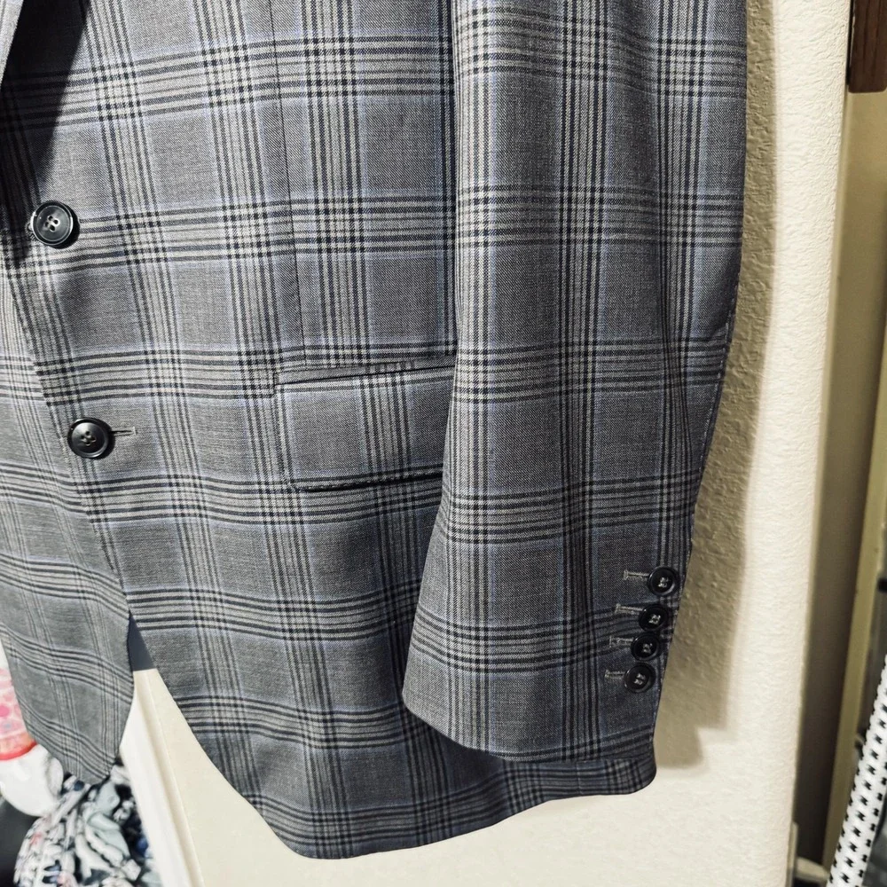 Q Clothiers Bespoke Jacket Grey Plaid 100% Wool Blazer Mens Sportcoat 40R